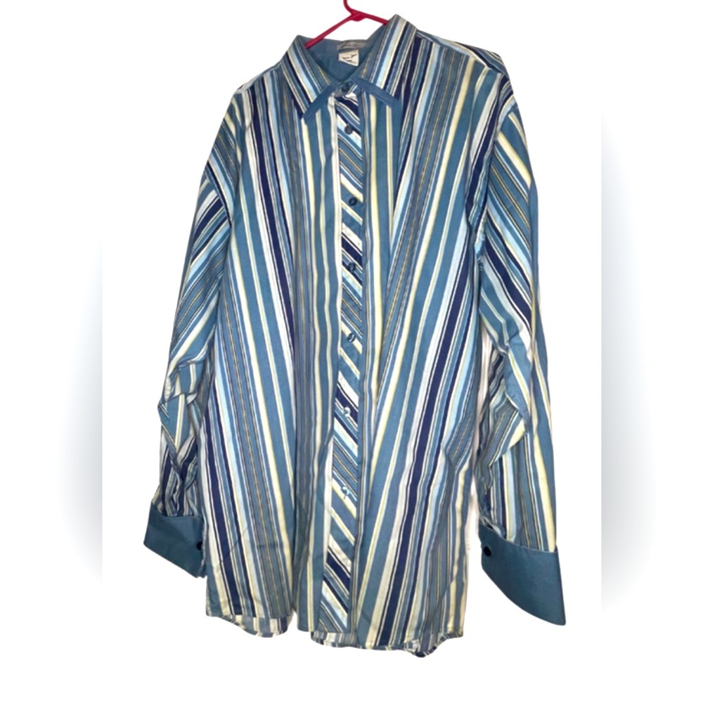 Blue striped button down shirt